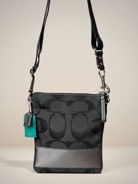 Coach Black Signature “C” Jacquard Swingpack Crossbody Bag + 2 Coach Hangtags!